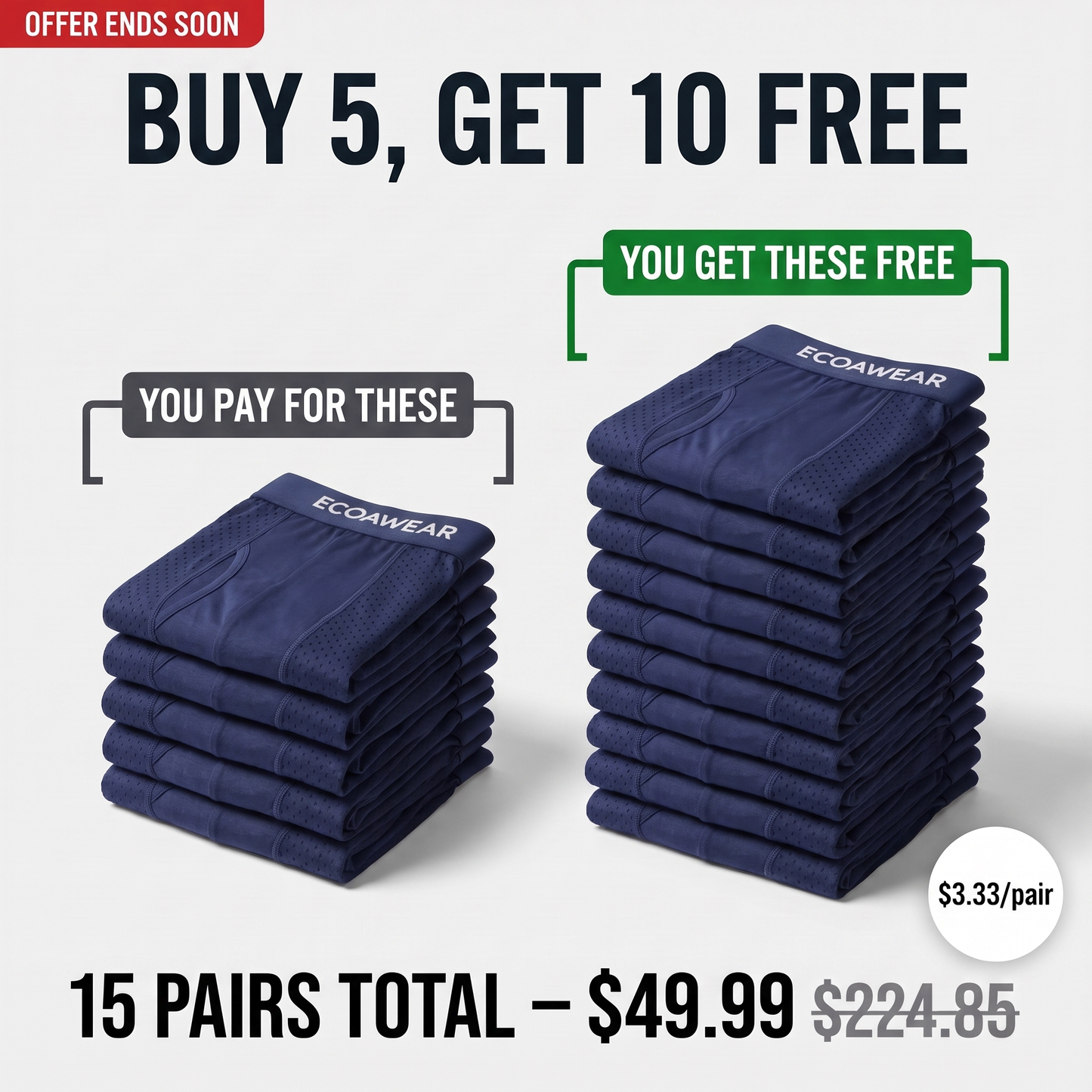 ECOAWEAR® Bamboo Boxers 5-Pack | Get 10 extra pairs FREE