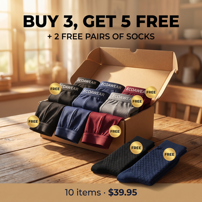 ECOAWEAR® Bamboo Boxers | Buy 3, Get 5 FREE + 2 free pairs of bamboo socks