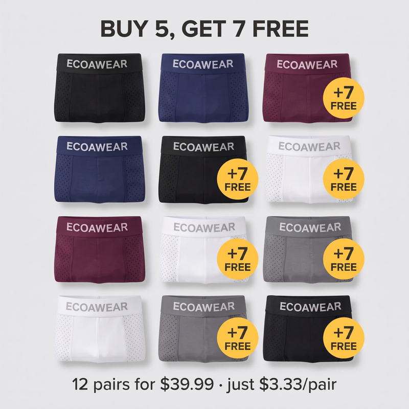 Buy 5 get 7 free, 12 pairs of ECOAWEAR bamboo boxers